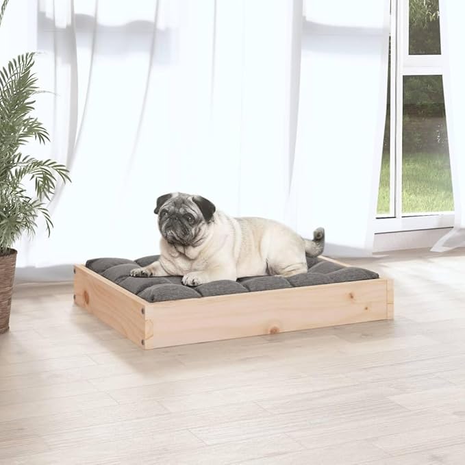 Solid Wood Dog Bed 24.2x19.3x3.5 Inches Pine Frame Pet Sofa for Small Medium Dogs, Rustic Minimalist Raised Bed with Sturdy Construction, Comfortable Sleeping Spot for Living Room or Bedroom