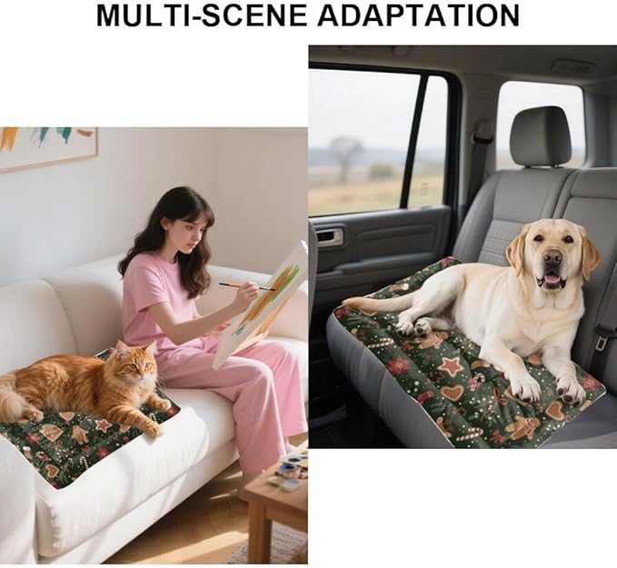 Festive Christmas Cookie Print Dog Bed Mat Washable Dog Bed Mat Pet Travel Unique Non- Slip Bottom Room Furniture Multi- Scenario Pet Mats Gift Printed Crate 24× 18 Inch