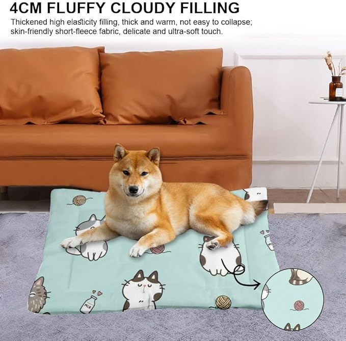 Comfy Dog Crate Mat with Anti-Slip Bottom, Cute Cats Dog Rug Puppy Crate Pads Flat Bed Cozy Puppy Mat for Indoor& Outdoor Sofa Cars, Machine Washable 24 X 36 Inch