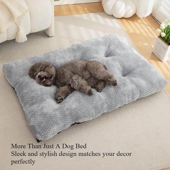 Washable Dog Bed for Large Breeds, Extra Cushioned Crate Mattress with Removable Fluffy Cover, Non-Slip Orthopedic Pet Pad, Machine Washable Kennel Mat(Coffee,M)