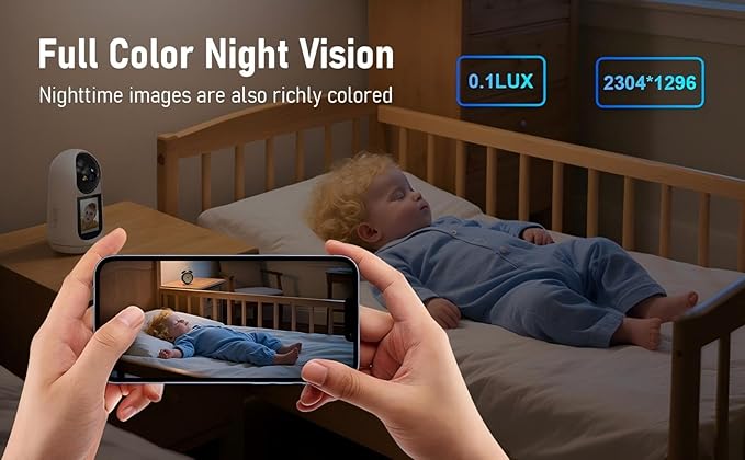 2 Way Video Calling Camera, Dog Camera with Phone App, 2.4G WiFi Only, 360° PTZ Pet Monitor Cam with Speaker, 2.4" Display Doggy Cam, Motion Detector, 1 Click Call, in-House Monitoring Pet/Baby/Nanny