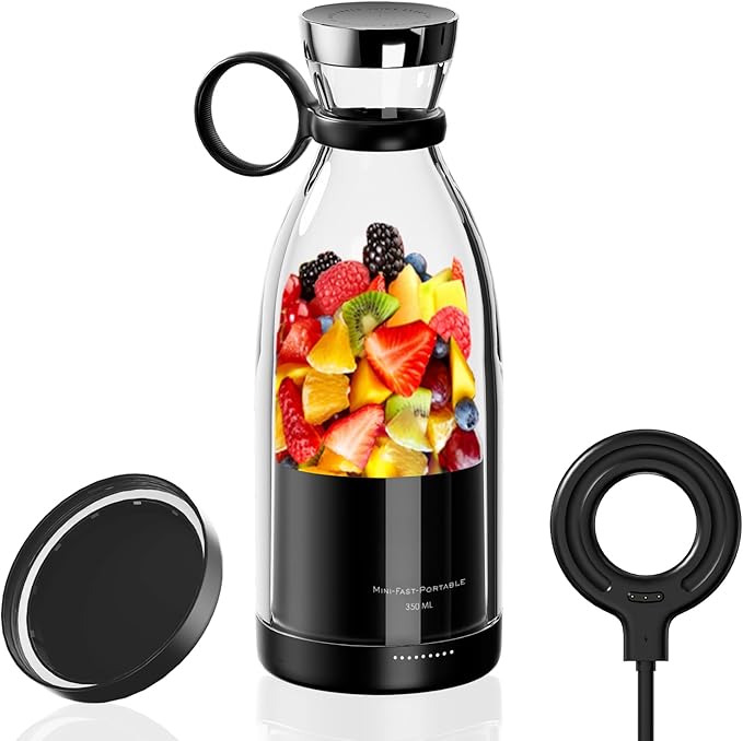 OTPEIR Portable Blender for Shakes and Smoothies with 11.83 Oz Travel Cup and Lid,Durable Stainless Steel Blades for Juice Blending Performance, Black