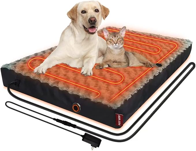 Heated Dog Bed with12V～24V Safe Voltage, Electric Heating Arthritis Orthopedic Dog Bed with Thickened Memory Foam, Heated Pet Bed with Waterproof Cover for Medium Dogs, Large Dogs (Medium)