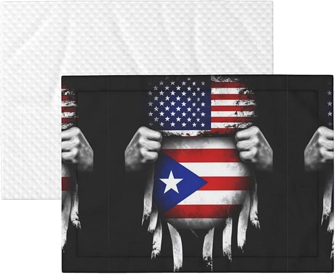 Double Sided Pet Mat for Dog Bed Topper Cat Blanket Furniture Protector, American Puerto Rico Flag Pull Apart Black, Reversible Plush with Tactile Dot Pattern for Style Change
