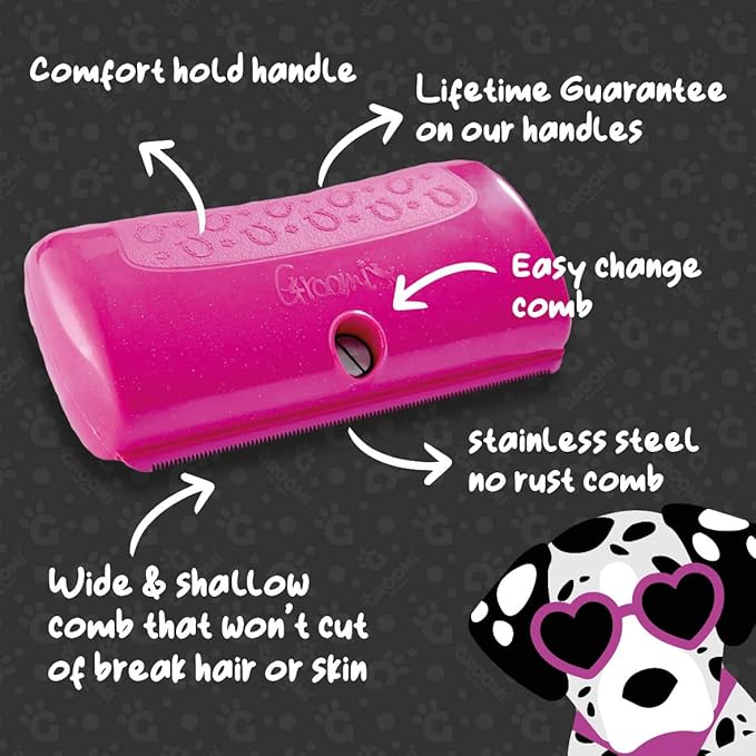 Groomi Tool - Deshedding and Grooming Brush for Pets: Cats, Dogs, and Horses - Professional Comb to Reduce Shedding (Pink)