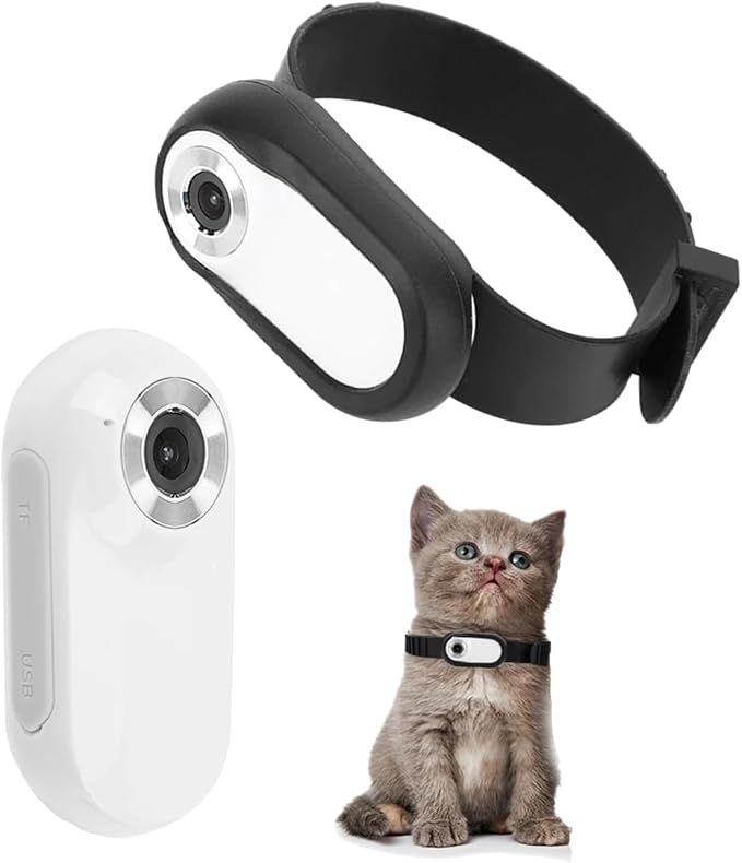 1080P Pet Camera Collar with 90° Wide Angle Lens, Mini Dog Cat Collar Camera with IPS Screen - Continuous Recording & Comfortable Silicone Fit for Outdoor Activity (White)