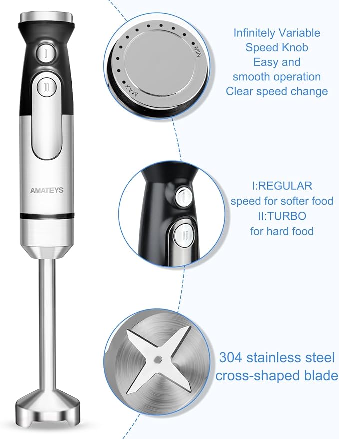 Immersion Blender,700W Handheld with Heavy Copper Motor,Infinitely Variable Speeds Stick Kitchen Blender,Detachable Stainless Steel Smoothie,for Soup Puree Baby Food Juice