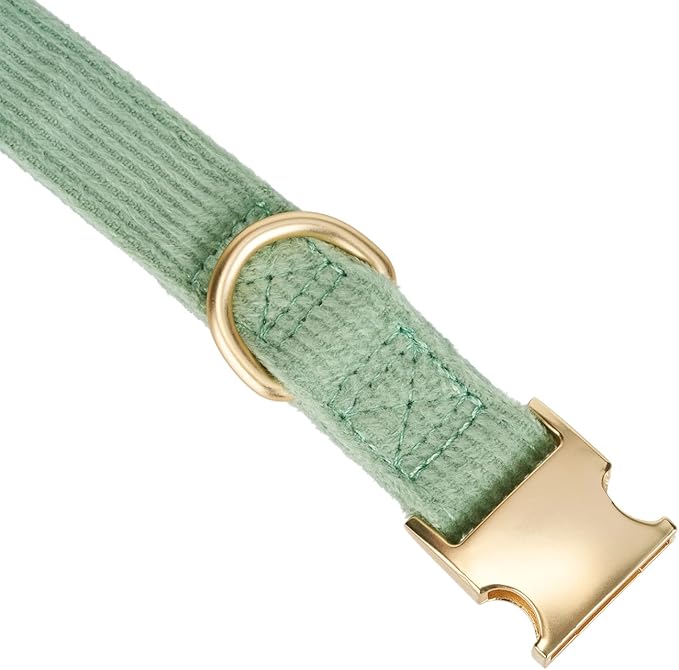 Soft Cotton Dog Collar with Metal Buckle Adjustable Heavy Duty Comfy Corduroy Collars for Small Medium Large Dogs,Grass Green,Small