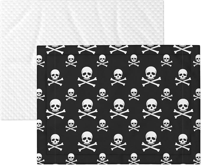 Two Sided Pet Cuddler Blanket for Anxiety Calming, Skull and Crossbones, Reversible Plush Design with Bubble Dot Pattern Provides Familiar Surface Anywhere