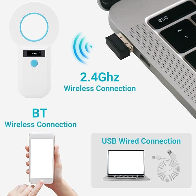 BRRNOO Microchip Scanner, Pet Microchip Scanner Pet ID 134.2KHz 125KHz Chip Rechargeable Animal Card Reader with Storage Function for Pets