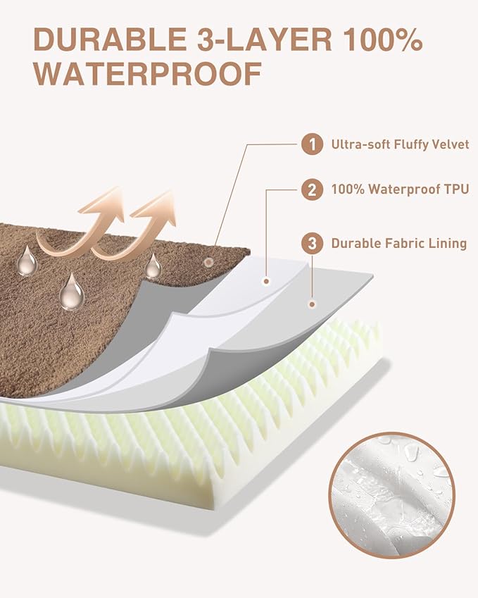 KSIIA Orthopedic Dog Bed Crate Waterproof Pet Mats for Large Dogs Deluxe Plush Washable Pet Bed with Egg Crate Foam & Removable Cover, 41 x 27 Inch, Brown