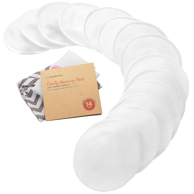Organic Nursing Pads - 14 Washable Viscose Derived from Bamboo Breastfeeding Pads, Wash Bag, Reusable Breast Pads for Breastfeeding, Nipple Pads for Breastfeeding Essentials(Soft White, L 4.8")