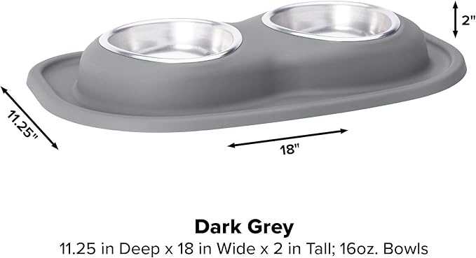WeatherTech Double Low Pet Feeding System - Compact and Portable Dog/Cat Food and Water Station - 16 oz (2 Cups) Dark Grey (DL1602DG)