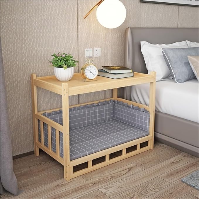 Dog Bed Wood Platform, Elevated Pet Cushion Bed(No Bedding), Dog Bed Frame with Upper Storage Space, Floor Standing Pet Furniture(23.6 X 17.7 X 25.6IN)