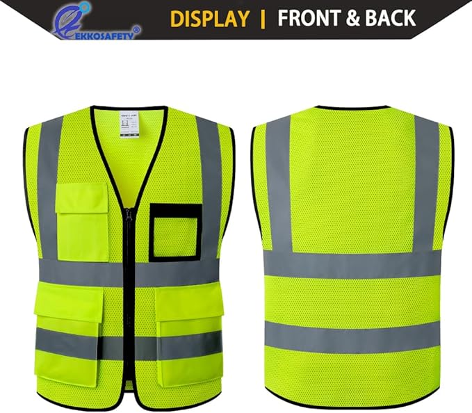 Hi Vis Reflective Safety Vest for Men Women Mesh Class 2 High Visibility Vest with Pockets,Meets ANSI/ISEA Standards(EK170-Mesh-Yellow-3XL)
