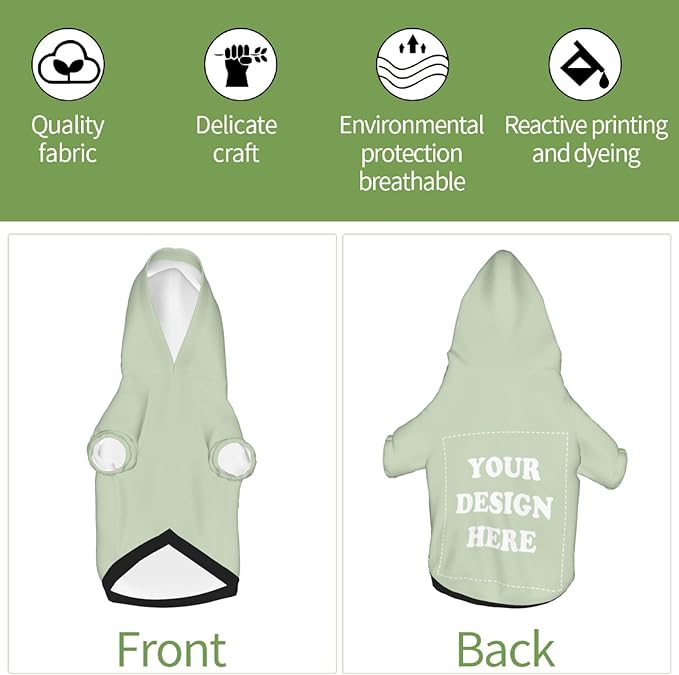 Personalized Chihuahua Dog Hoodie, Custom Pet Warm Sweatshirt Costume with Name Number Photo, Customize ID Clothes for Pupppy Kitten Dogs Cats, LightGreen, M
