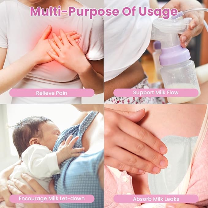 2 Larger Breast Ice Packs with Soft Covers and 6 Breast Pads for Leaking Milk, Hot and Cold Breast Therapy Packs, Breastfeeding Essentials for Relief of Clogged Ducts, Nipple Pain, Engorgement(Pink)