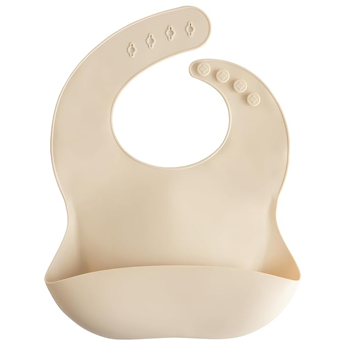 mushie Silicone Baby Bib | Adjustable Fit Waterproof Bibs (Shifting Sand)