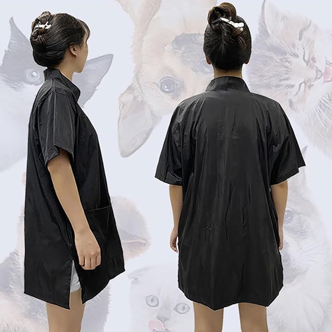 Gliitatu Grooming Smock for Dog Groomer Barber Jackets for Women Men Professional Salon Cosmetologist Smock Black Full Zipper
