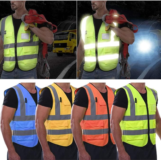 YOWESHOP High Visibility Safety Vest Custom Your Logo Protective Workwear 5 Pockets With Reflective Strips Outdoor Work Vest (Black (M))
