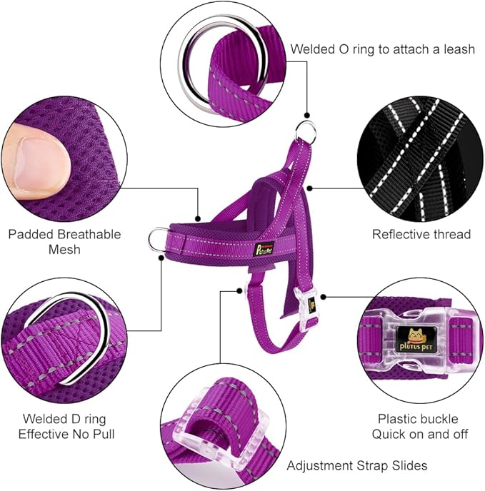 Plutus Pet No Pull Dog Harness with Breathable Mesh Padded, Adjustable Reflective Escape Proof Dog Harness, Quick Fit Dog Vest Harness for Small Medium Large Dogs(XS, Purple)