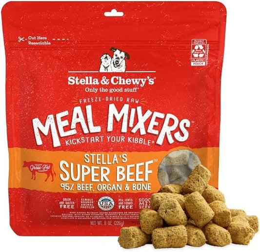 Stella & Chewy's Freeze-Dried Raw Beef Meal Mixers- Dog Food Topper and Mixer - Made with 95% Grass-Fed Beef, Organs & Bone - Perfect for Picky Eaters - Grain-Free - 8 oz