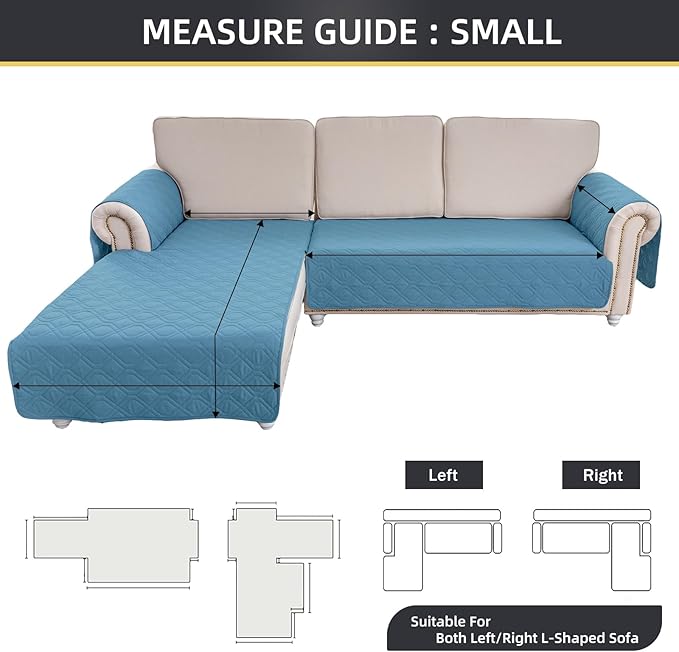 ele ELEOPTION 100% Waterproof 2 Piece Couch Cover Pet Blanket Sectional L Shape Sofa Cushion Cat Dog Bed Cover (Chaise Lounge + 2 Seat Covers) Blue