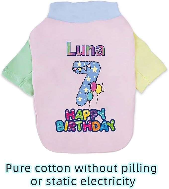 Custom Dog Birthday Shirt,Personalized Pet Apparel Print with Name Age Number,Pet Birthday Outfit,Lightweight Breathable Cotton Vest for Small Medium Large Dogs Cat (Dopamine Green, Small)