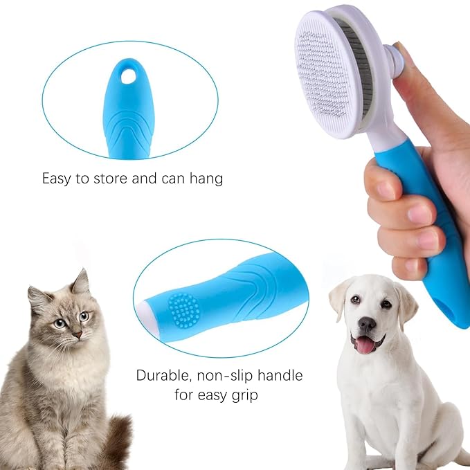 Self Cleaning Slicker Brush - Cat Brush Skin-Friendly Deshedding Grooming Massaging Tool for Long & Short Haired Pets, Cat Hair Brushes Removes Undercoat for Dogs Cats Rabbits-UPGRADED (2Pack Blue)