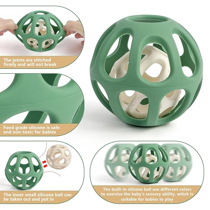 MCGMITT Sensory Balls for Baby, Easy Grasp Food Grade Stretchy Silicone Baby Teether Ball for 0-6 6-12 Months, BPA-Free Montessori Chew Toy, Newborn Infant Learning Developmental Toys Gift
