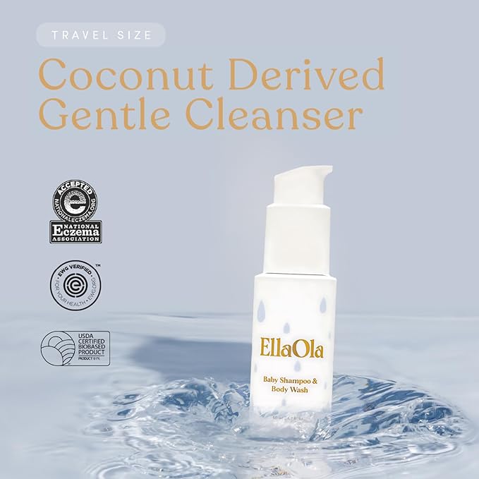 Travel Baby Shampoo & Body Wash - Organic, Hypoallergenic Baby Soap Hydrates + Nourishes Skin Barrier While Cleansing, Tear Free Formula | 1.7 fl. oz.