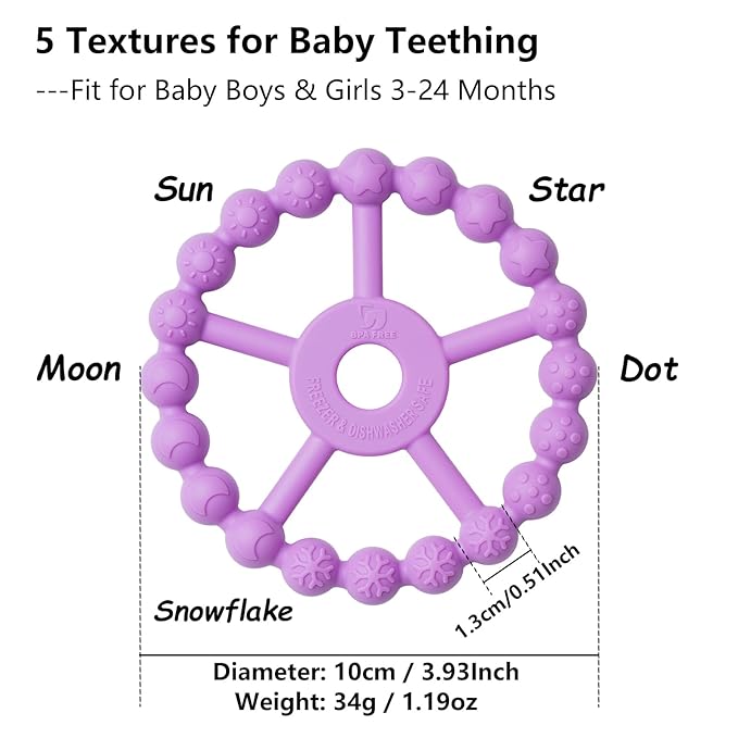 3 Pack Ring Teether Baby Infant Toys, Silicone Teething Ring Toys for Babies 0-6 Months, Seposeve Baby Teethers 6-12 Months 12-24 Months, Easy to Grasp Toy, Teething Relief, Light Purple Green Blue