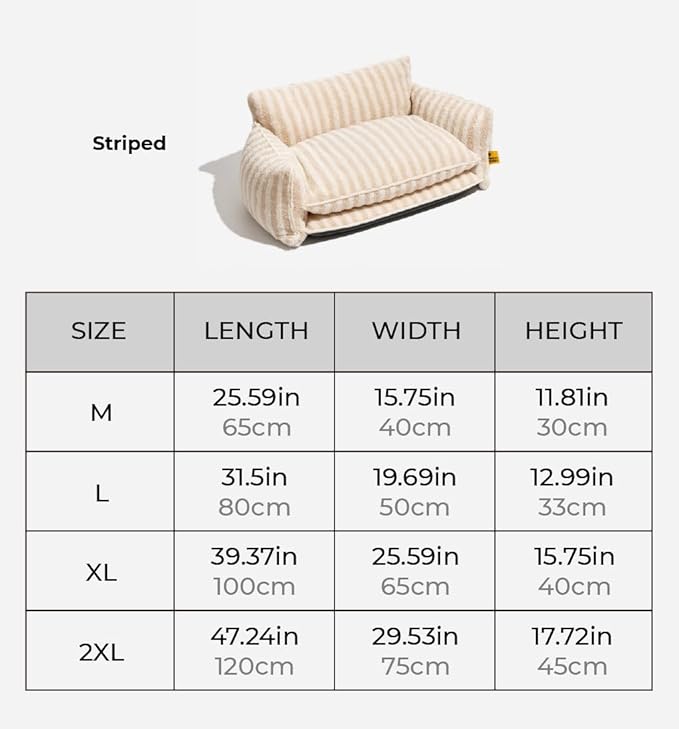 Lazy Holiday Plush Cozy Dog & Cat Sofa Bed, Teddy Velvet Dog Bed, Trendy Striped Faux Lambswool Double Layer Dog & Cat Sofa Bed Dogs Sleeping Mat for Medium Small Dogs & Cats (Beige,L)