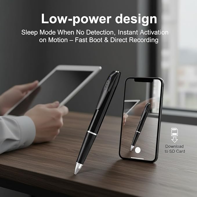 Pen Camera Writing Pen 1080P Short Focal Length Camera 100-degree Angle Pet Monitor, Local Storage, Built-in Battery, WiFi Remote Viewing -No Audio