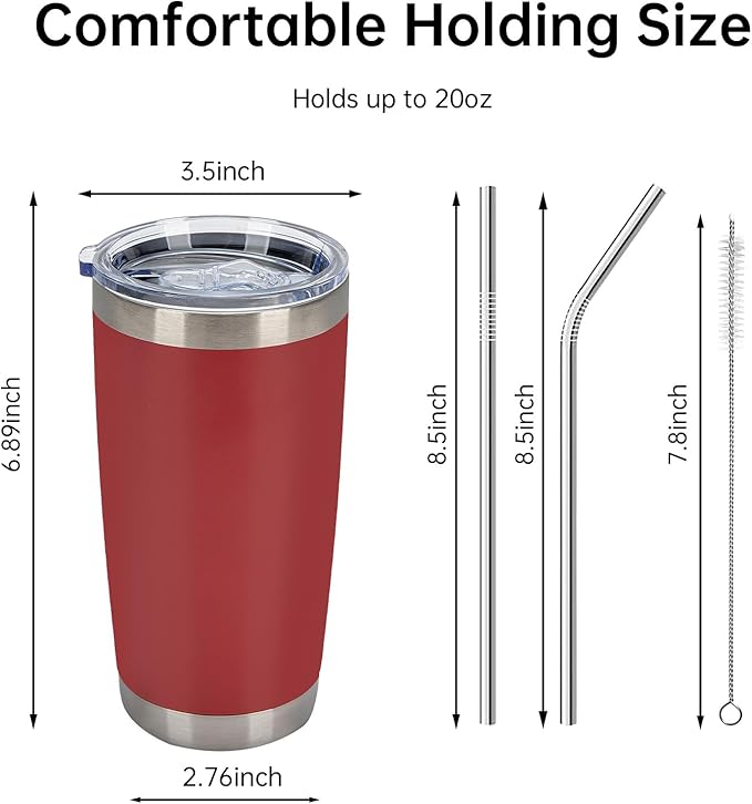 IEOVIEE 32 Pack 20oz Stainless Steel Bulk Tumblers with Lids and Straws Double Wall Insulated Travel Mug Durable Powder Coated Tumbler Bulk Cup for Cold and Hot Drinks(Red)
