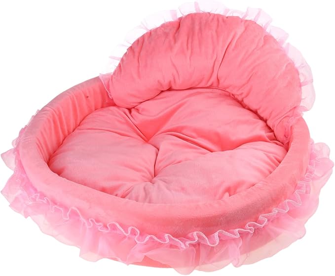 Princess Pet Bed with Bows Ruffled, Lace Design Soft and Beautiful Dog Sofa Detachable Cushion Princess Nest, Indoor Cave, Bottom, Removable Plush Cover