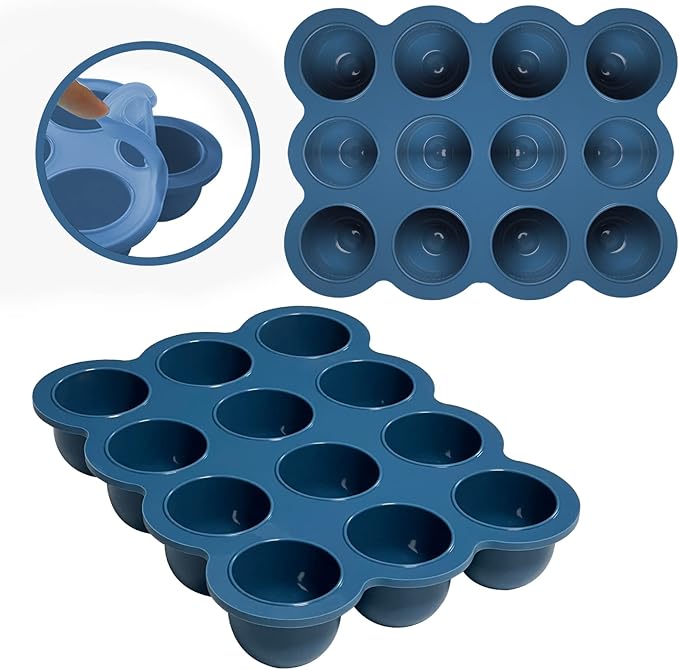 Baby Food Storage 12 x 1.5OZ Silicone Freezer Tray with Lid, Food Grade Silicone Containers for Purees & Vegetables Midnight Blue