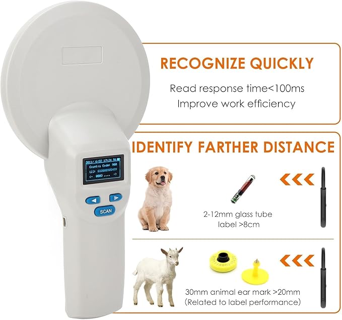 Pet Microchip Scanner Large OLED Display USB Connection Animal Pet Tag Reader FDX B ISO11784 85 Portable Wireless Reader
