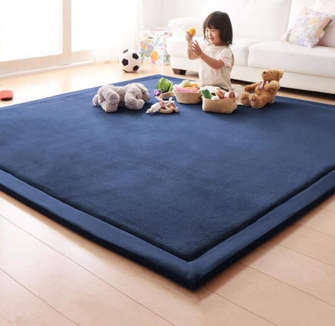 Loartee Coral Velvet Crawling Rug (6'8"x9'2", Dark Blue) for Toddler Children Play Area Rug Yoga Mat Exercise Pad Carpet