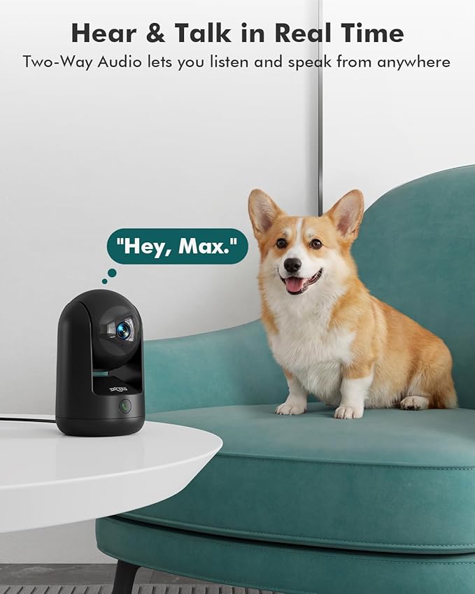 Dzees 2K Indoor Security Camera, 360 Degree WiFi Pet Camera with Phone App, 5G and 2.4G, Wired Home Camera with 2-Way Audio, Motion Tracking, Night Vision, Black, 1 Pack