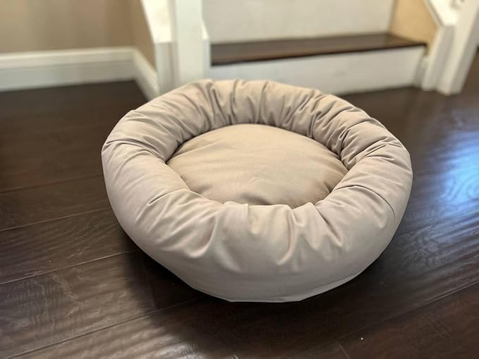Organic Cotton Canvas Dog Bed: Removable Cover, Natural Fill - Made in USA (Gray, Medium 28" x 8" inches)