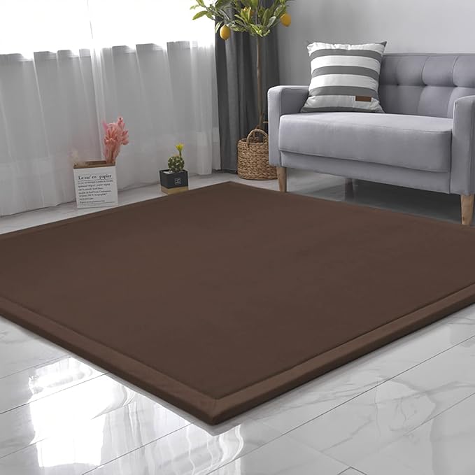 Loartee Coral Velvet Crawling Rug (4'11" X 4'11") for Toddlers - Coffee Area Rug Play Mat, Yoga Mat Exercise Pad, Carpet