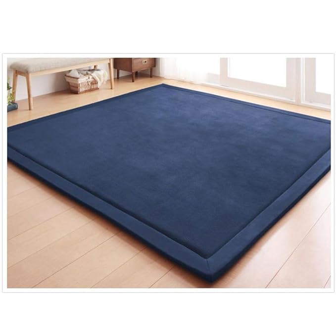 Loartee Coral Velvet Crawling Rugs & Area Rugs (6.0'x 6'8", Dark Blue) for Toddler Play & Yoga Mat