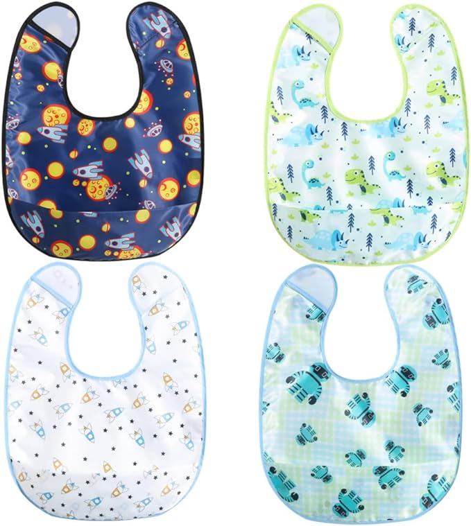 Baby bibs Waterproof Toddler bib - Feeding bib with Pocket for Infant Boy Girl Washable 6-36M