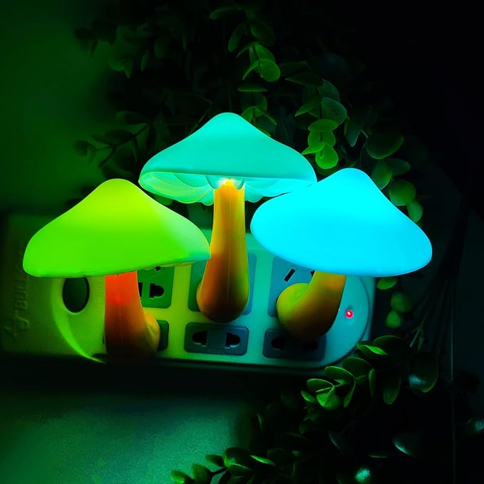 AUSAYE 4 Pack Plug in Night Light Sensor Light, Color Changing Mushroom Light LED Nightlights for Kids, Adults, Bedroom, Bathroom,Hallway, Stairs, Kitchen