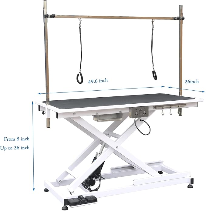 SoarFlash 49.6” Electric Lift Pet Dog Grooming Table,Heavy Duty Electric Grooming Table for Dogs&Cats,Heavy Duty Height Adjustable with Overhead Arm, Clamps, Two Grooming Noose
