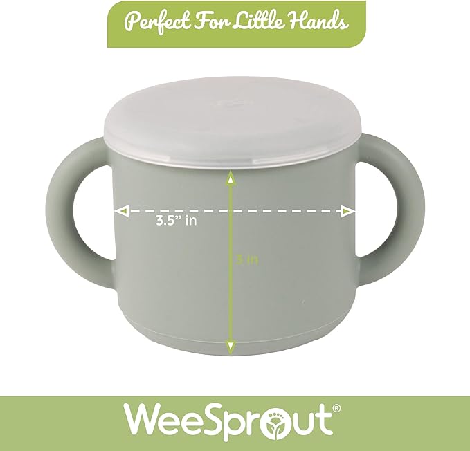 WeeSprout Snack Containers, Food Grade Silicone Cups, Spill-Proof Tops For Toddlers and Babies, Premium Hard Plastic Travel Lids, Dishwasher Safe, Set of 2 Snack Catchers