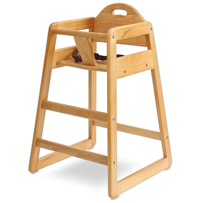 Wooden High Chair for Baby & Toddler – Restaurant-Style Stackable HighChair with Commercial Grade Solid Wood for Dining Table & Kitchen – Compact & Portable Design for Home & Restaurant Use -Natural