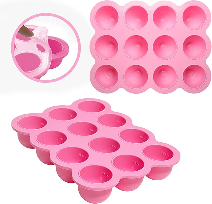 Baby Food Storage 12 x 1.5OZ Silicone Freezer Tray with Lid, Food Grade Silicone Containers for Purees & Vegetables Pink