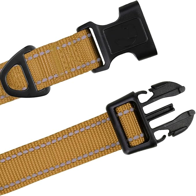 TagME Reflective Nylon Dog Collars, Adjustable Classic Collar with Quick Release Buckle for Small Dogs, Khaki, 3/4" Width